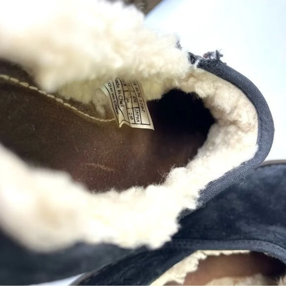 UGG Bettey Black Suede Shearling Clog Slippers Womens 7 Cozy Winter Shoes Warmly
